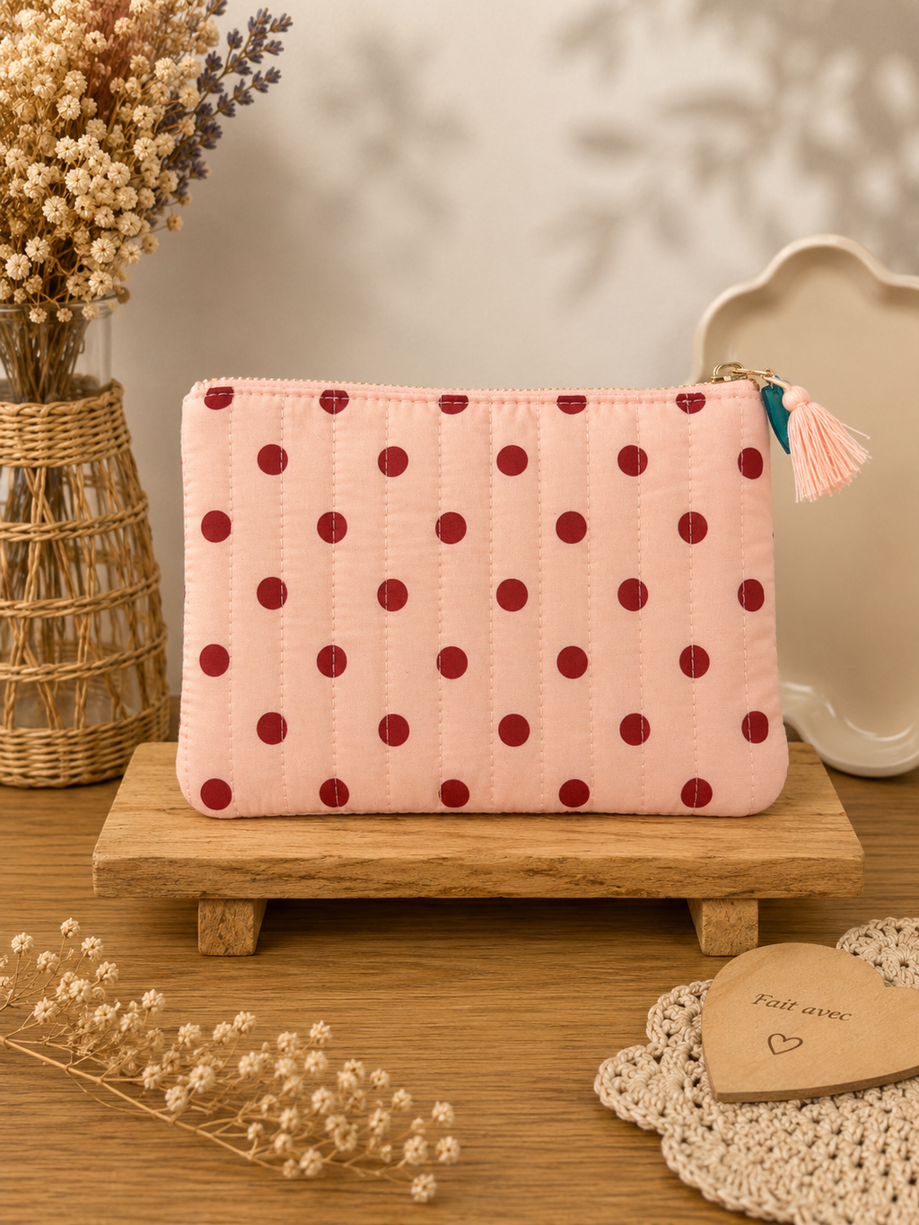 Pochette amour rose à pois