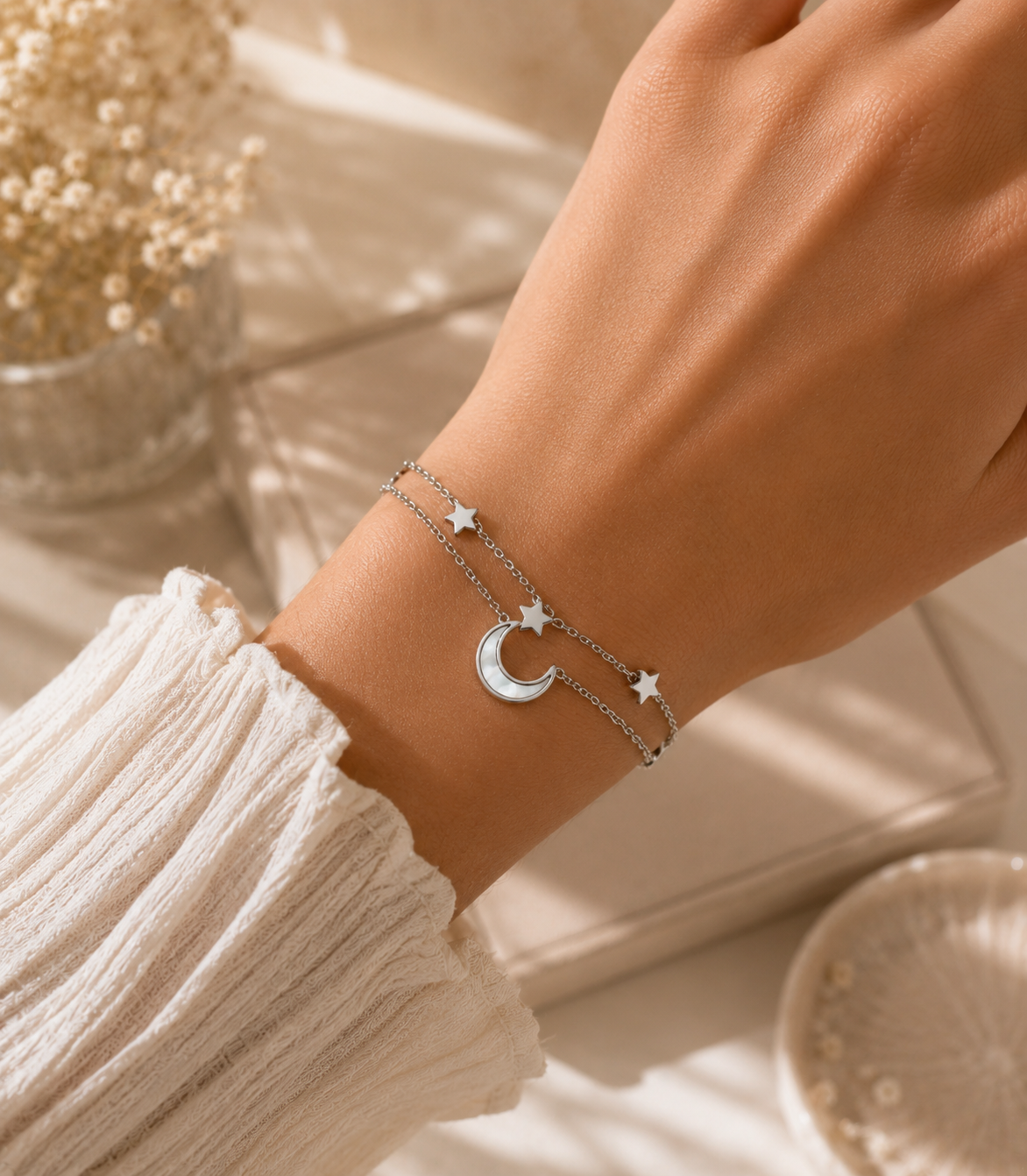 Bracelet argent étoiles & lune