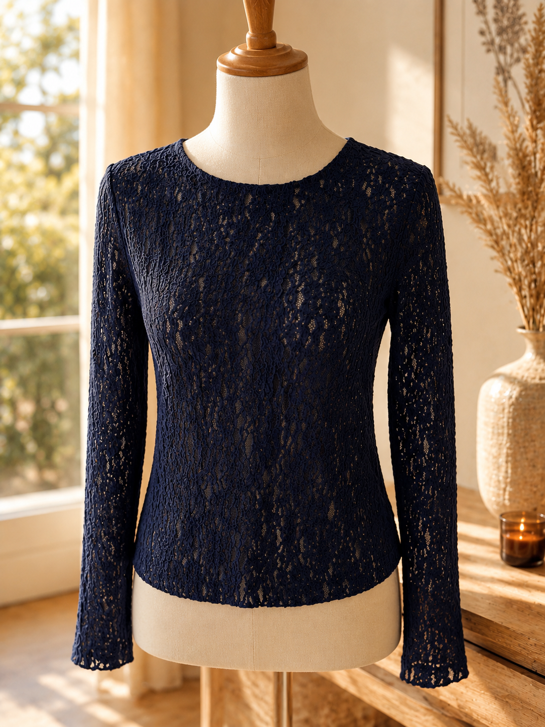 Top en dentelle bleu marine