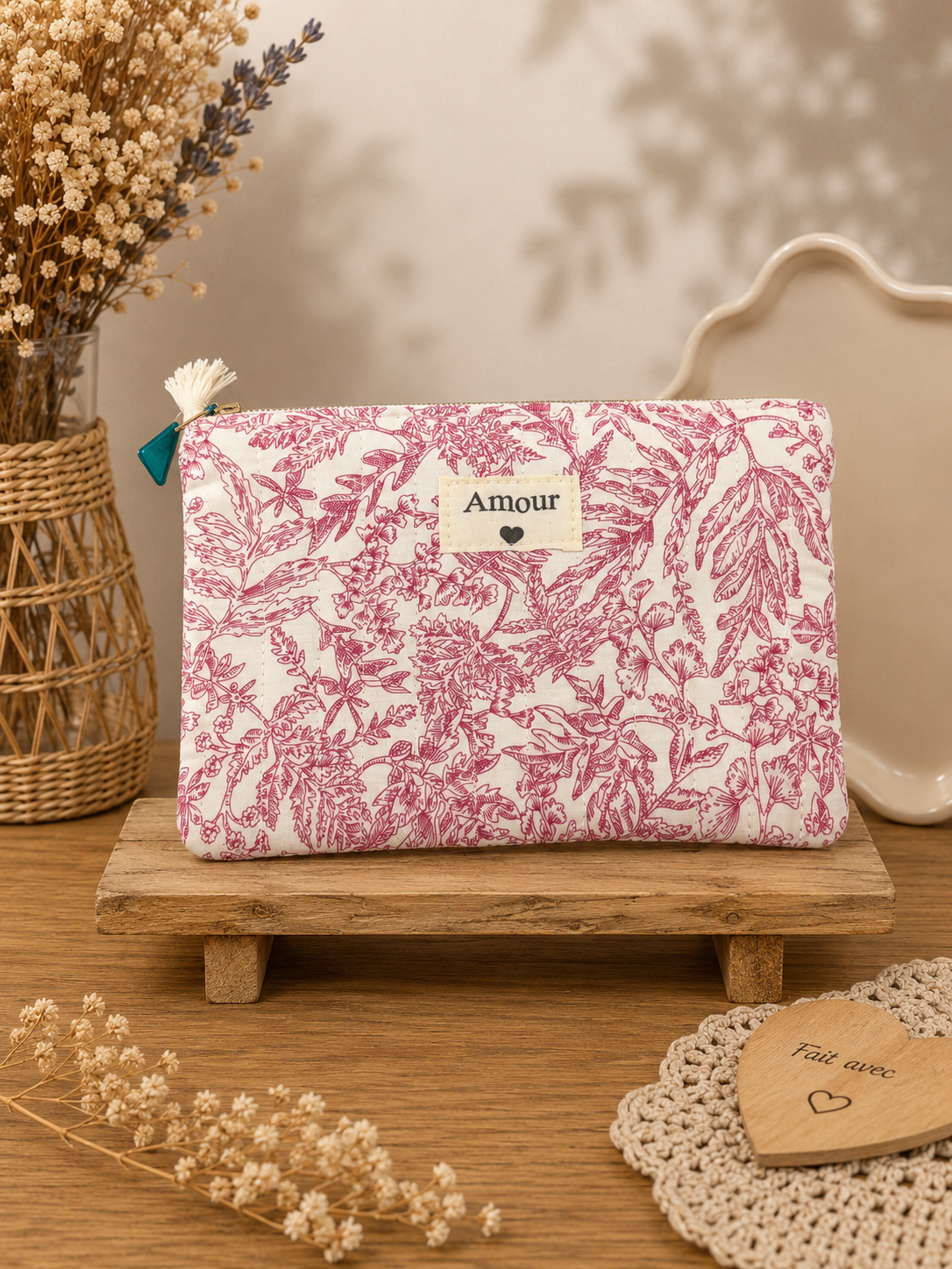 Pochette rose fleurie