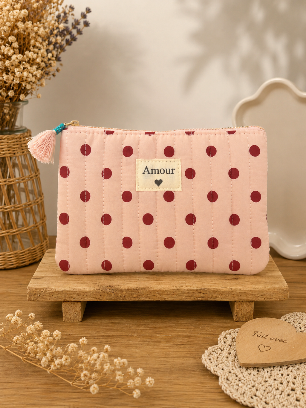 Pochette amour rose à pois