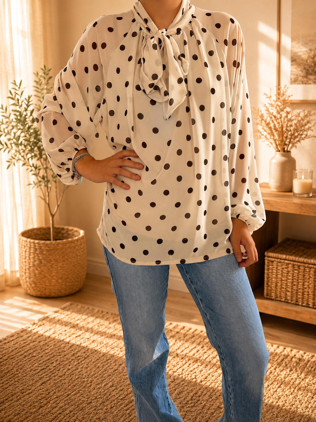Blouse écrue à pois