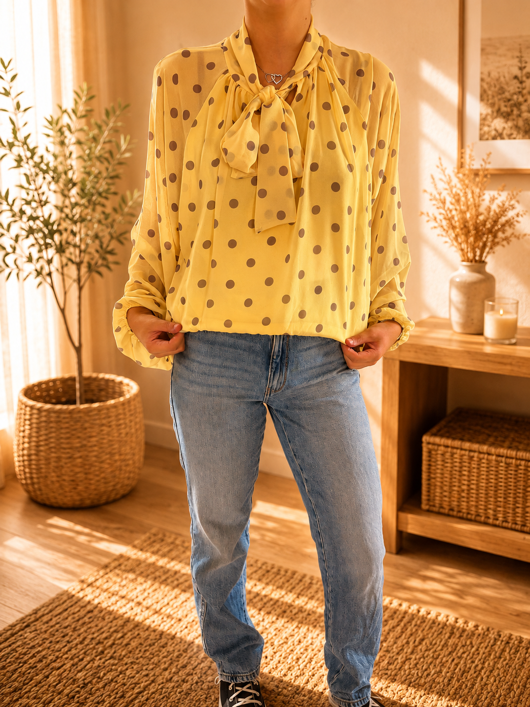 Blouse jaune pastel à pois