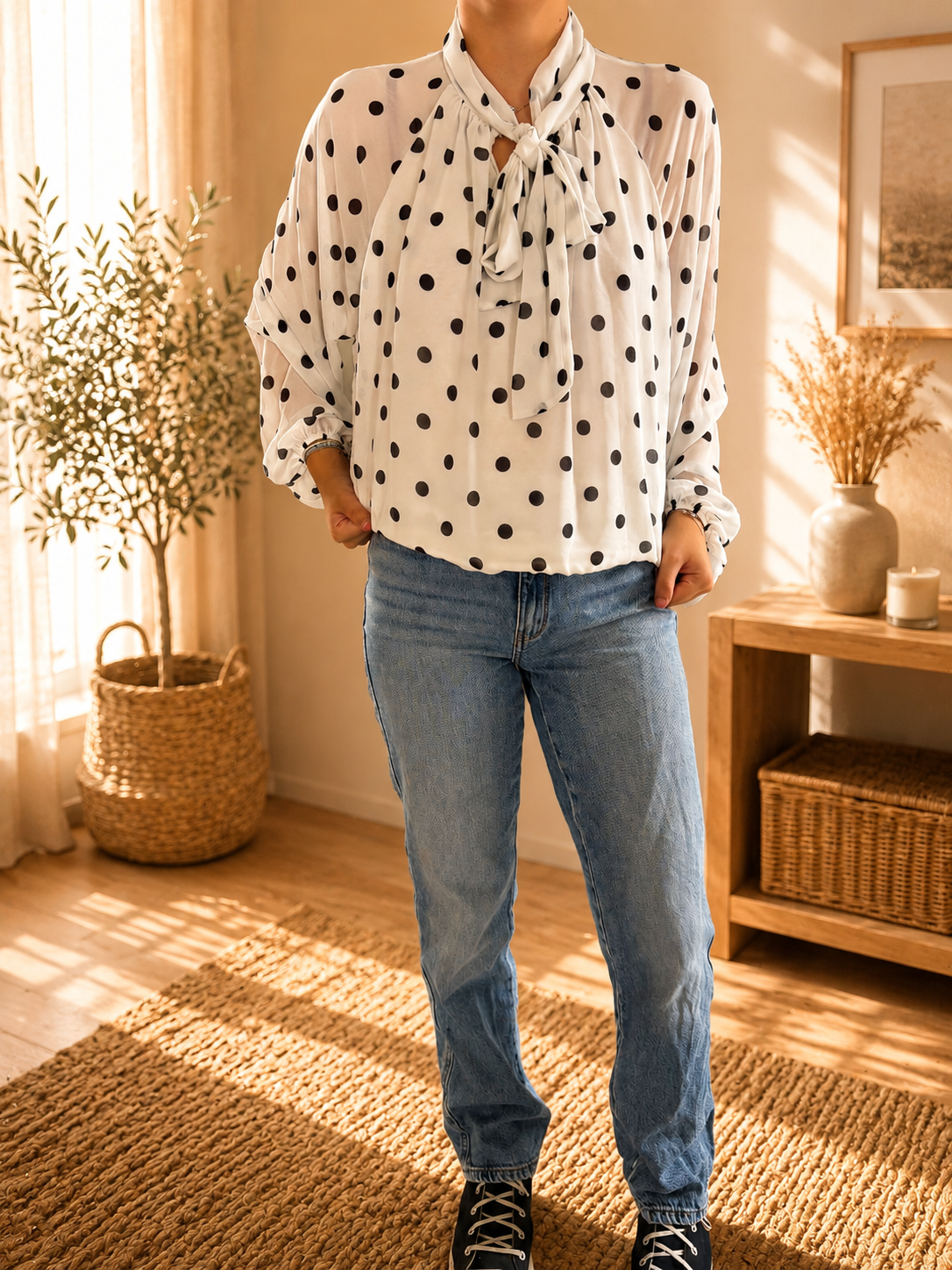 Blouse blanche à pois