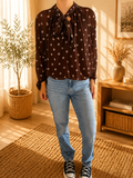 Blouse marron à pois