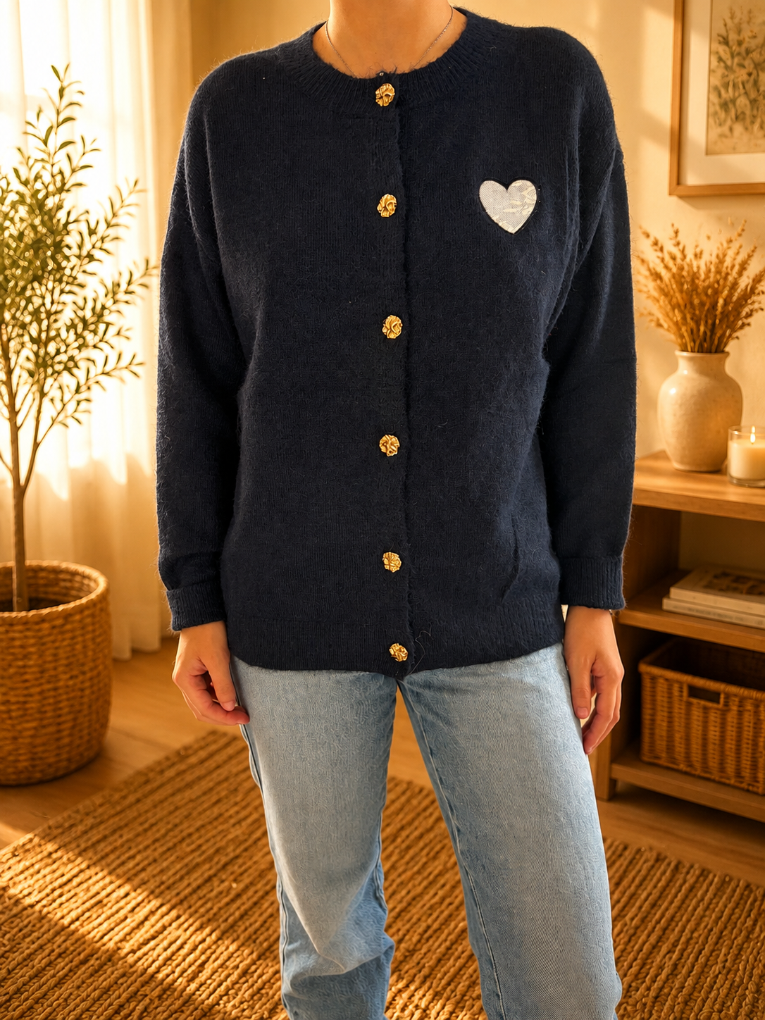 Cardigan bleu marine à cœur