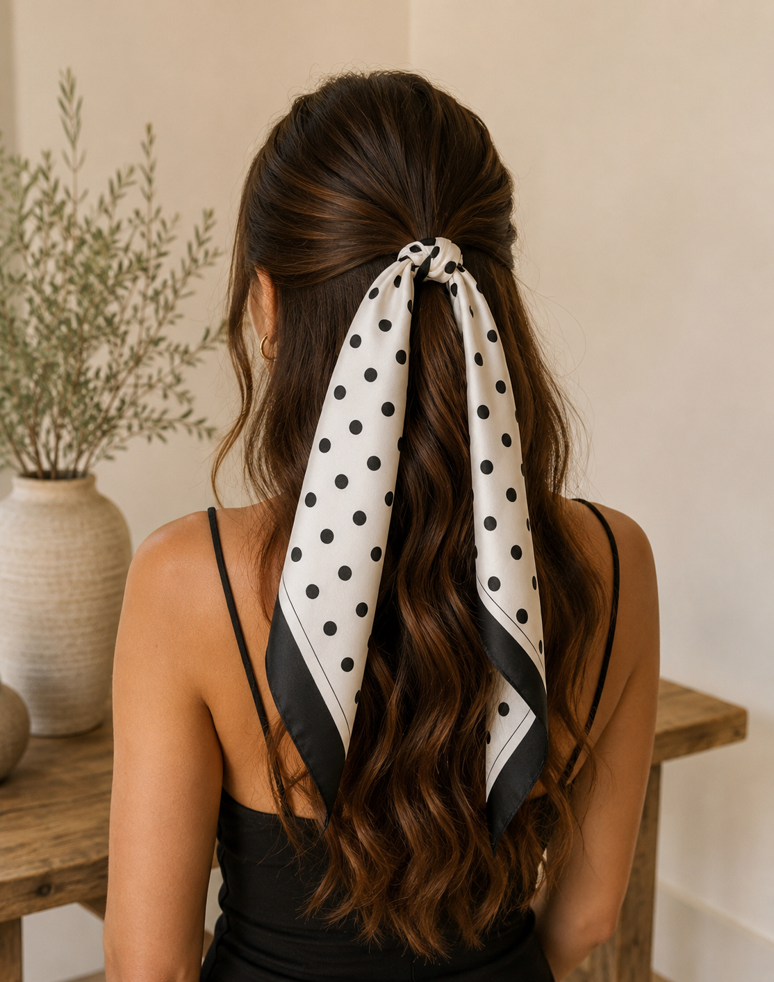 Foulard blanc à pois noirs