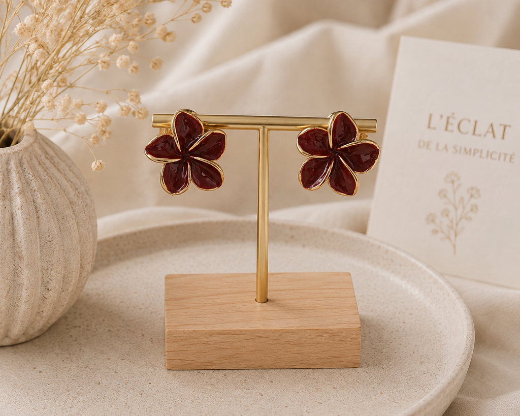Boucles d'oreilles fleur bordeaux