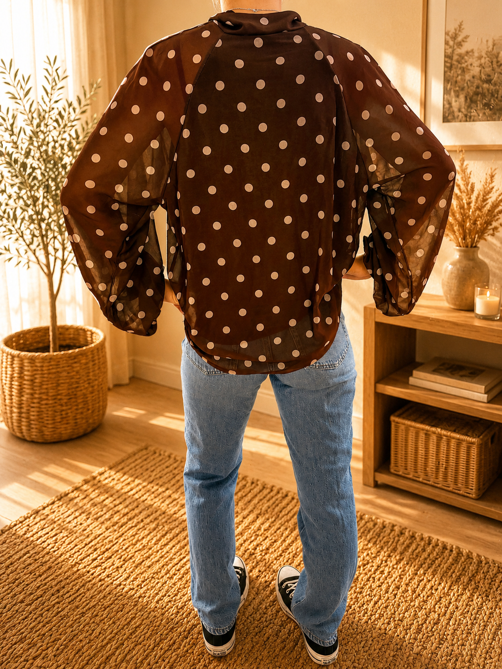 Blouse marron à pois