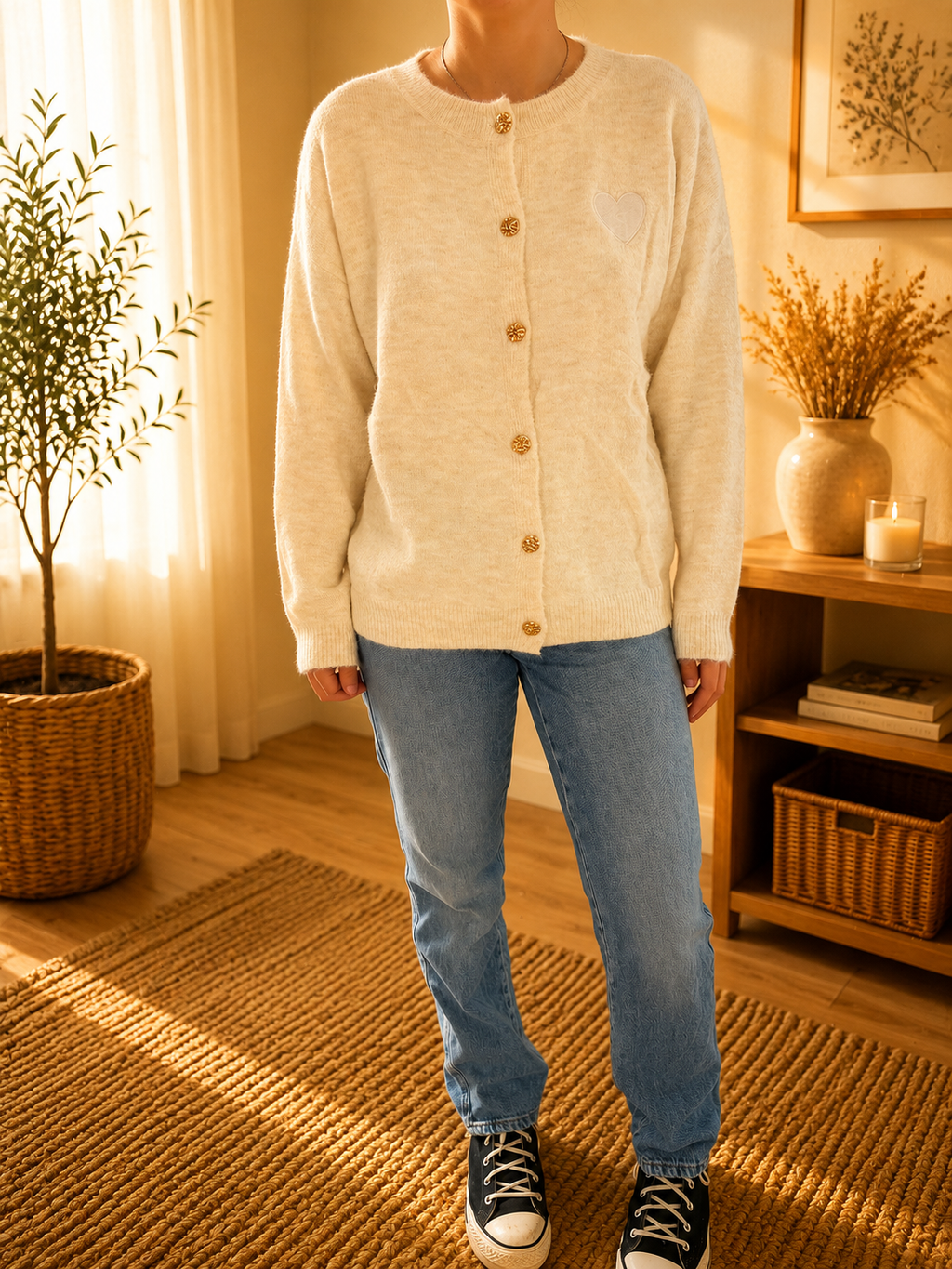 Cardigan beige à cœur