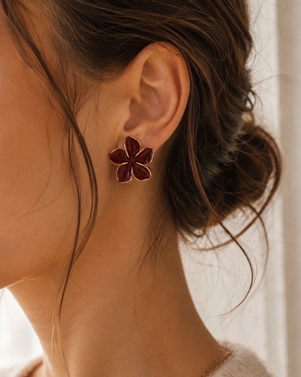 Boucles d'oreilles fleur bordeaux